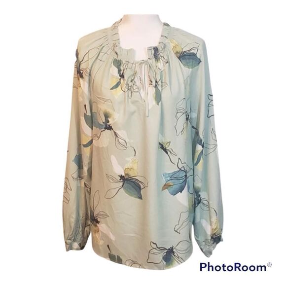 A New Day Light Green Floral Long Sleeve Blouse Medium - Picture 3 of 9